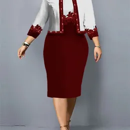 Ethnic Clothing African Dress Set Clothes Women 34 Sleeve Jacket Tops And Dress Suit Autumn Print Fashion Office Lady African Outfits 230307