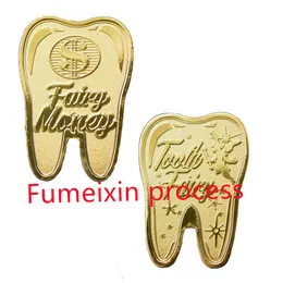 fumei New Crafts Technologyカスタマイズされたメタル3次元記念バッジ歯妖精の子供の金メッキのエンボス記念コイン歯バッジMBA