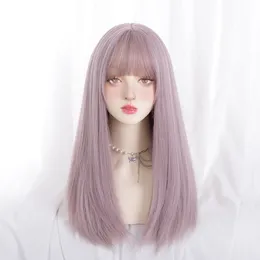 Perucas sintéticas da moda asiática harajuku lolita roxo 22 polegadas cabelos lisos