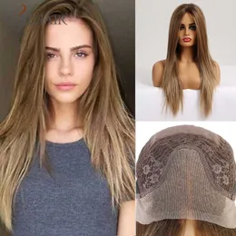 Synthetic Wigs Easihair Long Silky Straight Brown Blonde 13*4 Lace Front Wig with Baby Hair High Density Heat Resistant Synthetic Wigs 230227