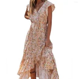 Sukienki swobodne kobiety maxi sukienka 2023 Summer Seksowna kwiatowa bandaż z krótkim rękawem boho luźne impreza długie reresje plażowe vestidos