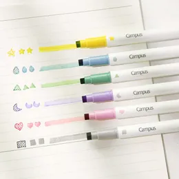 Highlighters 16pcs Kokuyo Stamp Line Highlighter Pen Set Star Love Color Marker Spot Spot Liner للرسم