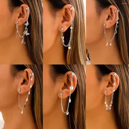 Backs Orecchini Simple Punk Chain Ear Cuff For Women Fashion Star Clips Gold Earcuff Senza Piercing Orecchino Gioielli alla moda