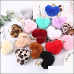 Key Rings Creative Cute Faux Fur Plush Pompons Peach Heart Keychain Car Bag Pendant Tassel Chain Trinket Gift For Children Girl Keyr Dh2Op