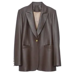 فستان من قطعتين شتاء جلد أصلي Hwitex Skirt Coat Ladies Trend Coats Minimalist Leather Blazer Suits Jacket HW3258 230307