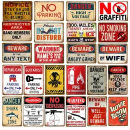 Retro art painting Warning Signs Danger Shark Zone High Voltage Vintage Metal Poster Beware Of Wife No Parking Plaque Wall personalized Decor Size 30X20CM w02