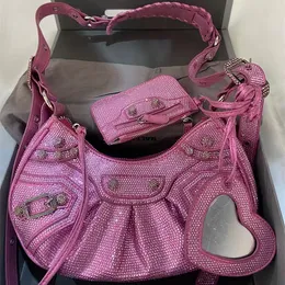 2024 crossbody pochette bag motorcycle half moon bags Womens mens Designer rhinestone purse diamond Luxury tote handbags fashion retro