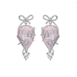 Orecchini penzolanti Hoyon Air Sfaloni in mongolfiera stile semplice diamante rosa a filo fata per donna