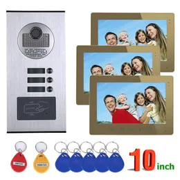 Video Kapı Telefonları Kablolu Intercom Systems 3 Daireler 10 inç Telefon Sistemi RFID IR-CUT HD 1000TVL Kapı Zili Cameravideo