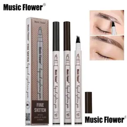Ögonbrynsförstärkare Musik Flower Liquid Pen Enhancer Fyra huvudvattentäta 3 färger Chestnut Brown Dark Grey Makeup Drop Delivery Healt DHEH5