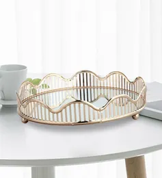 Nordic Hollow Out Out Mongated Glass Mirror Tray Jewelry Cosmetic Fruit Torage Plate سطح مكتب صناديق منظمات ديكور صناديق 2209687