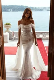 Festklänningar glittrande bröllopsklänning för brud paljett från axel sjöjungfru vestido de noiva sereia berta klänningar charmiga 230306