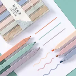 Highlighters 6 PCS TIP Double Tiptlighter Pens Kawaii Candy Color Manga Markers Midliner Pastel Highlighter Set Stationery J230302