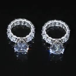 Handgjorda droppar Simulerade diamantringar Finger Baguette 925 Sterling Silver Wedding Engagement Rings uppsättning för kvinnor ädelstensmycken