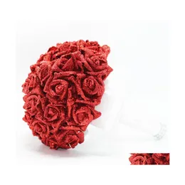 Свадебные цветы свадебные букеты с блестками ручной работы красная роза искусственный цветочный букет поставляется невеста, держащая брошюру для броши Dh4lg