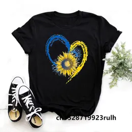 Kvinnors t-shirt cool ukraina flagga solros ukrainska tryck t-shirt topp kvinnor mode harajuku casual t-shirt toppar bas o-hals svart tee kort 230307