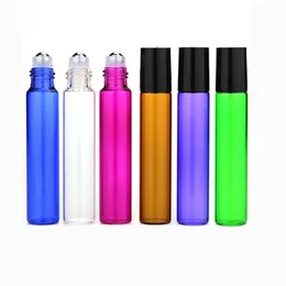 SS Metal Roller Cosmetic Refillable 10ml (1/3oz) Colorful Glass Roll On Bottle Essential oil Fragrances Roller Ball Bottle