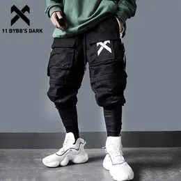 Herrbyxor 11 BYBB: s mörka löstagbara multi-pocket last Män harajuku hiphop streetwear joggers man elastisk midja svettbyxor techwear 230306
