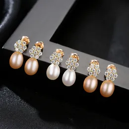 French Retro Blossom Freshwater Pearl s925 Silver Stud Earrings Fashion Sexy Women Plated 18k Gold Plum Flower Earrings Brand Jewelry Gift