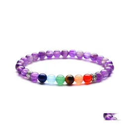 Beaded Strands 10Pc/Set 7 Chakra Healing Nce 6Mm Beads Bracelet Yoga Life Energy Charm Natural Stone Jewelry Drop Delivery Bracelets Dhotb
