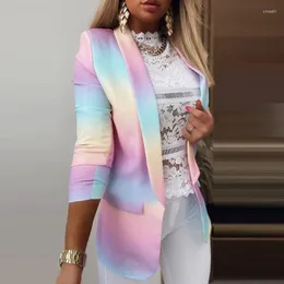 여자 정장 여성 재킷 긴 슬레이브 넥타이 염색 화려한 대형 블레이저 가을 직장 패션 싱글 버튼 캐주얼 사무실 레이디