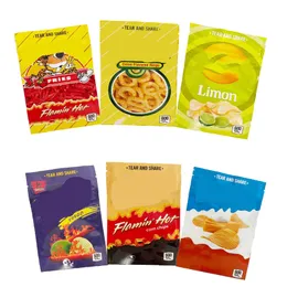 Pommes frites mylar väska majs chips tomma blixtlåspaket citron återförslutbar plast 600 mg förpackningspåsar