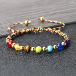 Strand 6MM 7 Chakra Healing Nylon Thread Braided Bracelet Copper Beads Spacer Couple Bracelet&Bangles Chain Jewelry Gift For Friend