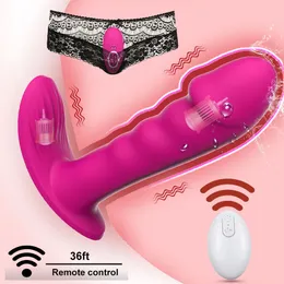 Vibratorer Stark dubbelmotor bärbar dildo -vibrator för kvinna fjärrkontroll G Spot Clitoris Stimulator Mute 10 Hastigheter Trosor vibrerande 230307