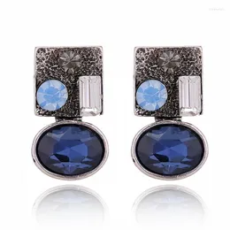 Stud Küpe Lubov Kraliyet Mavi Yuvarlak Opal Taş Kakma Antika Metal Piercing Kristal Kadın Parti Takı 2023