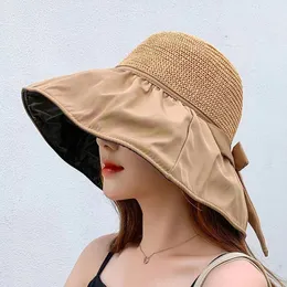 Summer Big Wide Brim Straw Sun Hats Women Sun Protection Bucket Foldable Caps Sunscreen Beach Casual Fisherman Hat