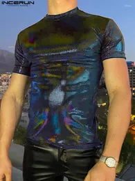 남자 T 셔츠 incerun 탑 2023 American Style Men 코팅 2 톤 패션 Camiseta 패션 남성 느슨한 짧은팔 스트레치 티셔츠 S-5XL