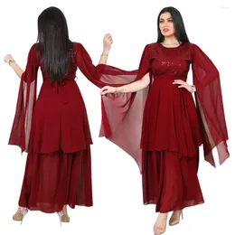 Ubrania etniczne Jalabiya muzułmańska sukienka Kobiet Mesh Cloak Sleeve O szyja imperium szaty mody cekin splice islam abaya impreza 2023