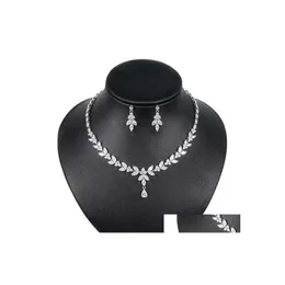 Smycken lyxiga kristaller glittrande bröllop uppsättningar 2021 mode halsband örhängen kvinnor brudar tillbehör för prom fest gåva Al8609 drop dhteu