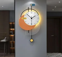 Wall Clocks Nordic Luxury Clock With Light Quartz Mechanism Modern Design Living Room Horloge Murale Decoration HX50NU7118278