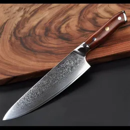 Новый 240 -миллиметровый шеф -повар с высоким углеродом 73layers Damascus Kitchen Knife Newse Staine Steel Gyuto Нож Rose Wood Handls2152