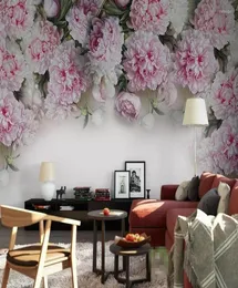 Wallpapers aangepaste muurschildering behang voor muren 3d Europese stijl romantische pioenroeven bloemen woonkamer bank tv achtergrond muurpapieren ho4376984