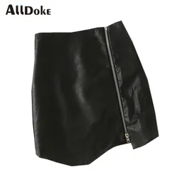 Skirts Alldoke Spring Summer 2023 Asymmetric Zipper Pu Leather Mini Women High Waist A-line Vintage Skirt Femme Jupe