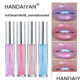 Lipgloss Handaiyan Holographic Glitter Liquid Lipgloss 6 Farben Farbreicher Glanz Nahrhaftes polarisiertes langanhaltendes Schönheits-Lippen-Make-up Dhdqz