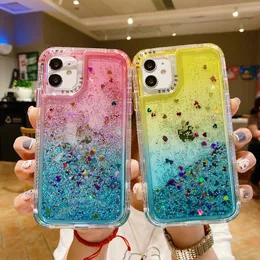 Glitter Gradient Love Heart Stars Caso líquido transparente para iPhone 14 11 13 Pro Max 7 8 14 Plus XS XR 12 Cover de capa traseira Samsung S22 S23 Ultra