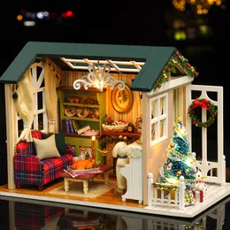 Doll House Accessories CUTEBEE Doll House Miniature DIY Dollhouse With Furnitures Wooden House Toys For Children Holiday Times Z009 230307