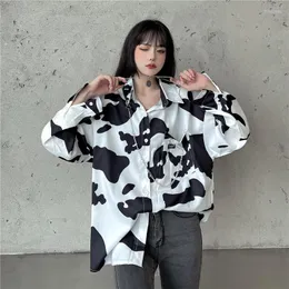 البلوزات النسائية XEJ Cow Shirt على الطراز الكوري بلوزة ملابس النساء ربيع 2023 الصيف طويل الأكمام بارد
