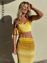 Vestido de duas peças boofeenaa roupas de férias para mulheres 2 conjuntos de saia gradiente resort de festa de praia amarelo uso de verão 2023 c69 dz16 230306