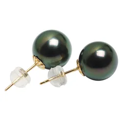 Ohrstecker Tahitain mit schwarzen Perlen für Damen, 1011 mm, großer Schmuck, 18 Karat Gold, Geschenk 230307