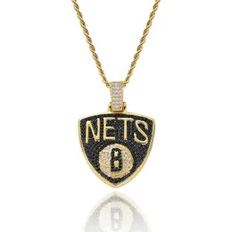 قلادة قلادة Nets Team Pendants قلادة الرجال مع سلسلة التنس Zircon 4 مم المثلجة JOLDRY HIPHOP Jewelry
