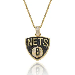 Hänghalsband Nets Team Badge Pendants Herrhalsband med 4mm zirkontenniskedja Iced Out Bling Hiphop smycken