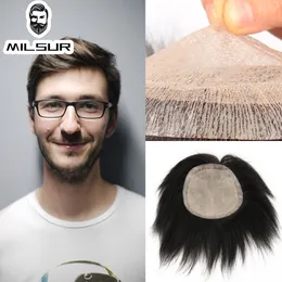 Erkek çocuk perukları Erkek saç parçacığı% 120 yoğunluklu erkek peruklar insan saç değiştirme sistemleri erkekler ipek taban erkek saç protezi doğal siyah 230307