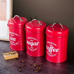 Storage Bottles Jars Red Wrought Iron Tea Tin Jar Candy Sugar Box Can Coffee Container Case Storage Tank Househould Kitchen Utensils J230301