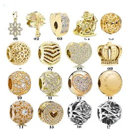 925 Sterling Silver for Women Pandora Charms Gold Love Crown Pendant Pärlor