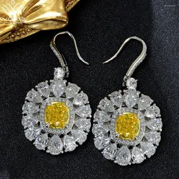 Dangle Küpeler Wuiha Solid 925 STERLING Gümüş Yastık Kesme 8 9mm Citrine Gem Yaratılan Moissanite Düğün Damla En Kalite Güzel Takı