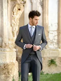 Ternos masculinos Anniebritney Grey Men 3 Peças Slim Flim Tailcoat Hight Groom Noivo Tuxedo Custom Prom Dinner Terno